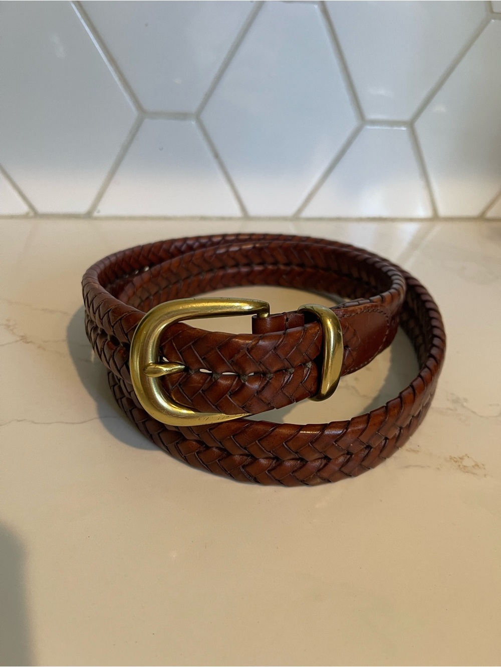 Coach Vintage Brown Braided Leather Belt Men's Woven Belt Size 36” Waist